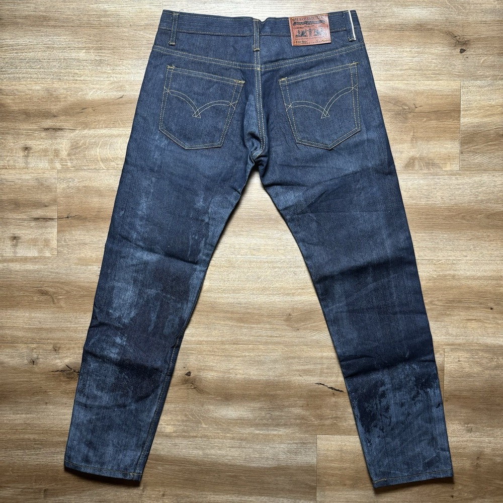 Selvedge Jeans Mens 32x29 Indigo Blue Selvedge Raw Denim Button Fly Dark Wash - Picture 2 of 13